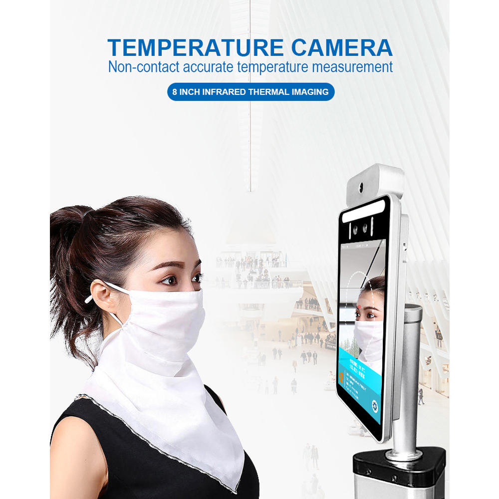 Face Recognition Access Control Terminal - 8インチ顔認識アクセス制御温度測定マスク検出WiFi Android 30k顔認識1M記録ライブ検出端末