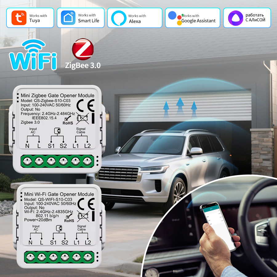 Turnstile Gate Access Control - Tuya ZigBee Wi-Fi対応ガレージドアオープナースイッチ、スマートゲートオープナー制御モジュール、スマートライフアプリ、Alexa、Google Home対応、リモコン機能付き。