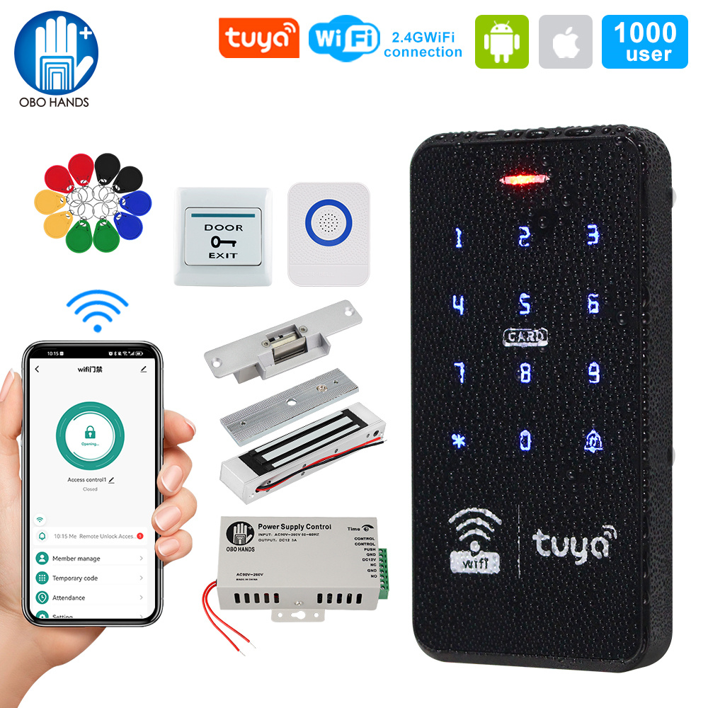 Access Control System Rfid Kit - Tuya-Wi-Fiアクセス制御システムキット,13.56MHz,防水,磁気ロック付き,リモコンアプリケーション付き