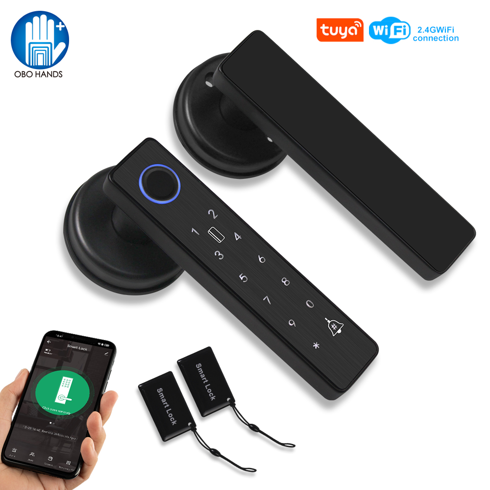 Door Access Control Keypad Rfid - 生体認証指紋スマートドアロック,wifi,パスワード,rfid,カード,キーレス,リモートロック解除,デッドボルト,電子ロック,Tuyaアプリケーション