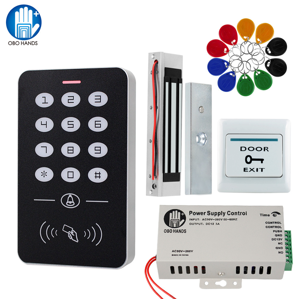 Door Access Control Keypad Rfid - Obo手ドアアクセス制御システムキットrfidキーパッド + 電源 + 電気180キロ磁気ロックストライクドアロック家庭用
