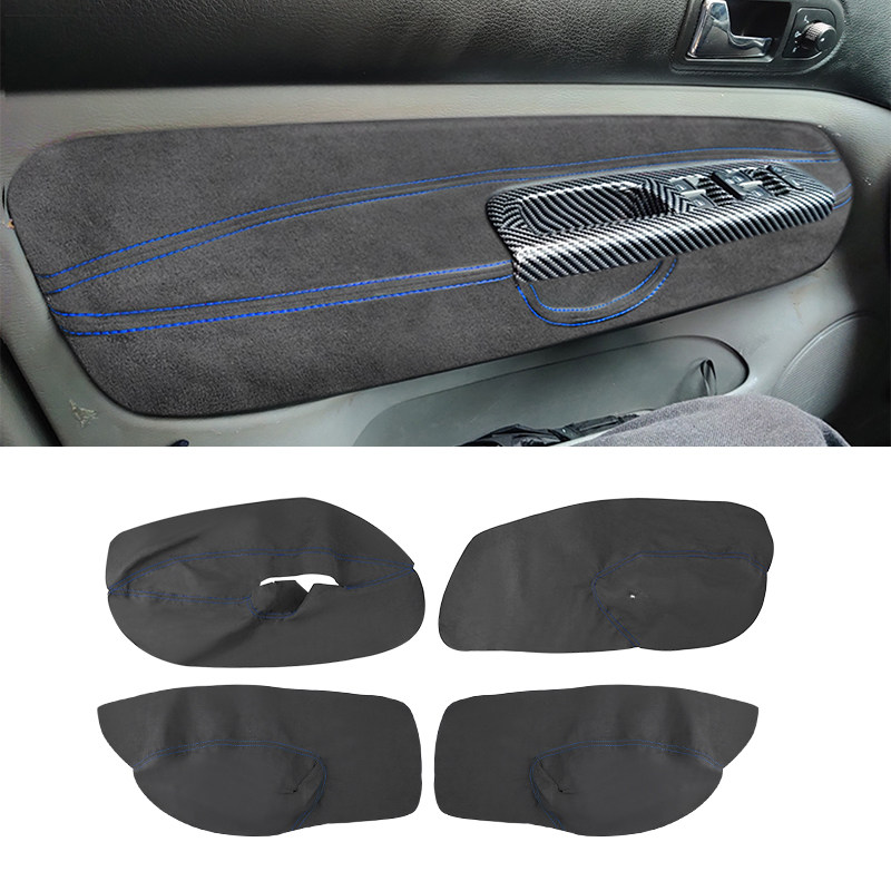 Access Control Board 4 Door - 車内ドアアームレスト,スエードレザー,ブルーライントリム,VWゴルフ4,mk4,ボラ,ジェッタ,1998, 1999, 2000, 2001-2005, 4ドア