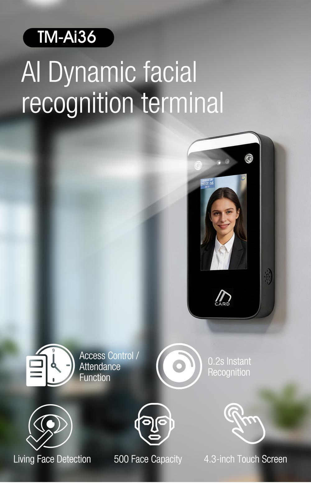 TM-Ai36 4.3インチタッチスクリーンAI動的顔認識端 - Face Recognition Access Control Terminal のレビューと価格