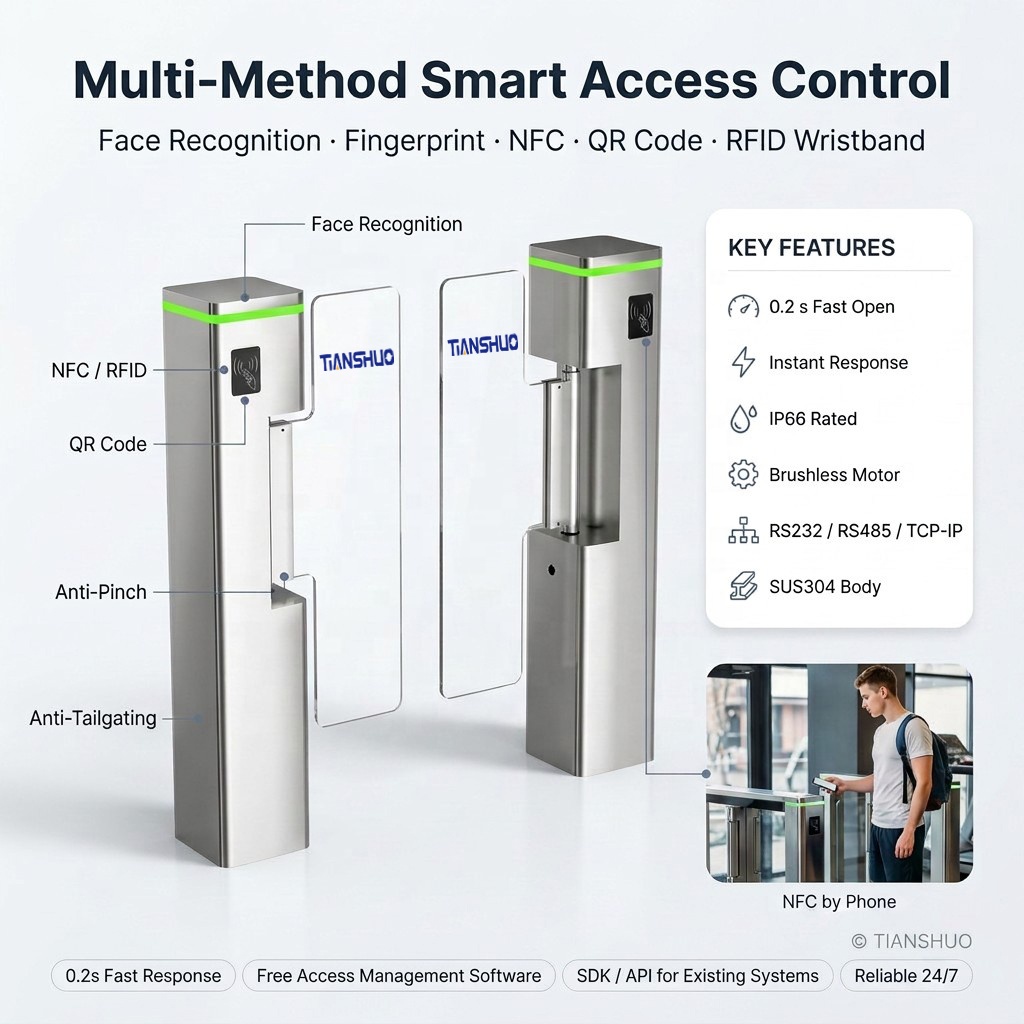 オフィス用の、顔認証と指紋認証に対応した、スイング式の回転ゲ - Turnstile Gate Access Control のレビューと価格