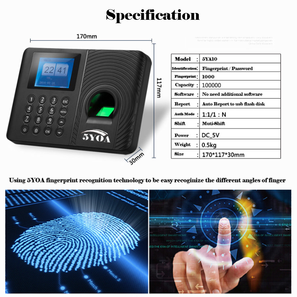 生体認証指紋回復システム時計レコーダー従業員認識記録デバイス - Biometric Time Attendance Machine のレビューと価格