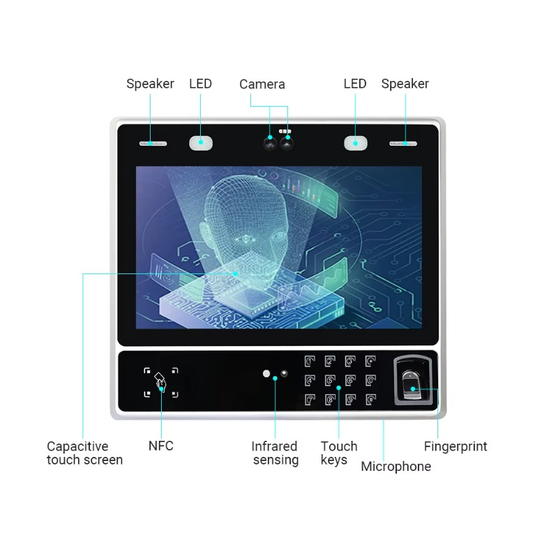 11.6インチ顔認証アクセス制御装置AI生体認証指紋スキャナ - Biometric Time Attendance Machine のレビューと価格