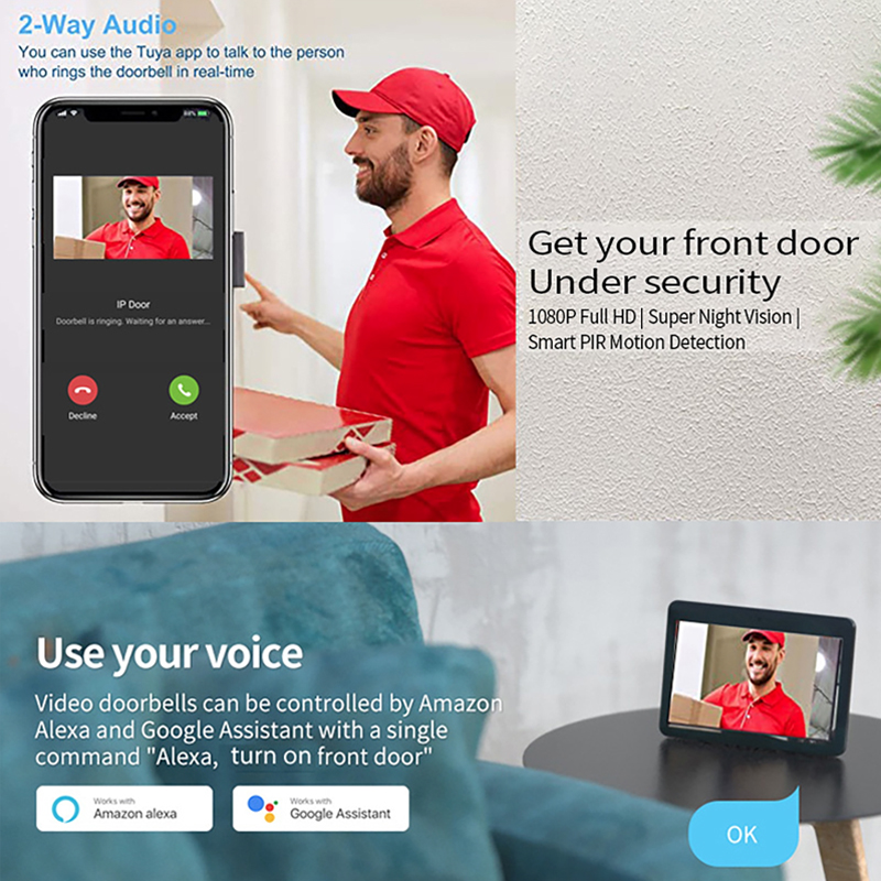 Tuya 1080P Wifi ビデオドアベル 7/10 イ - Access Control System Rfid Kit のレビューと価格
