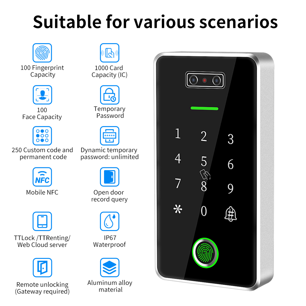 Ttlock-生体認証アクセス制御キーパッド,100フェイス - Door Access Control Keypad Rfid のレビューと価格