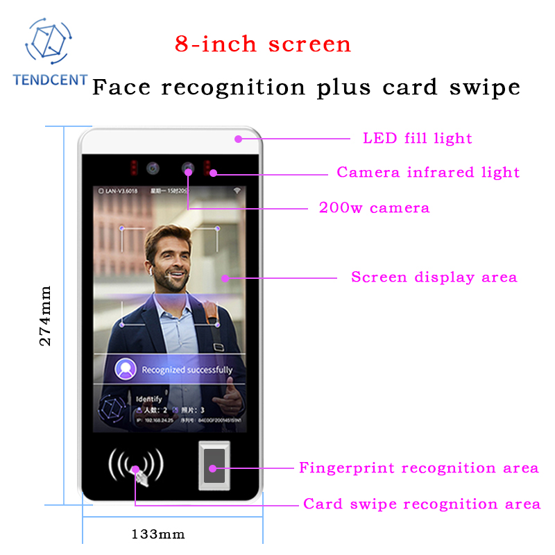 テンデント生体認証顔認証アクセス制御端末 QRコード NFC - Face Recognition Access Control Terminal のレビューと価格